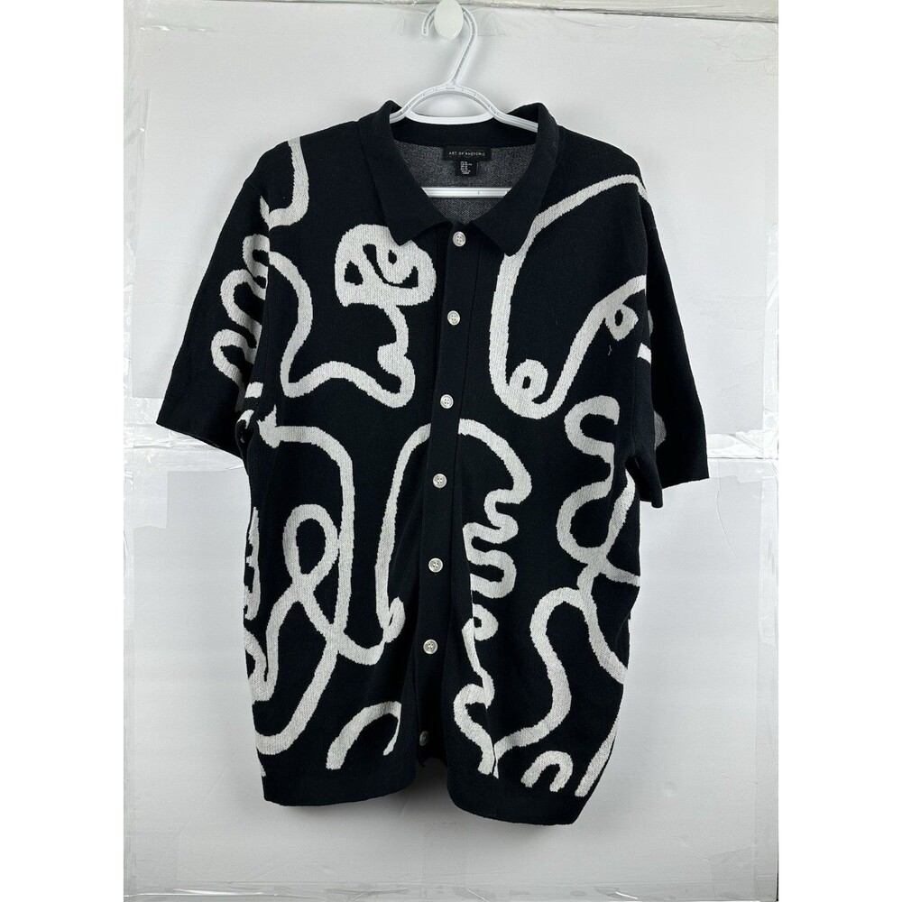 Art of Rhetoric XL Black Abstract Print Knit Button Up Shirt Short Sleeve
